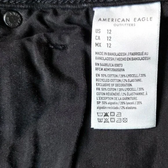 American Eagle Black Cut Off High Rise Stretch Denim Jean Shorts Women's Size 12 - Picture 7 of 7